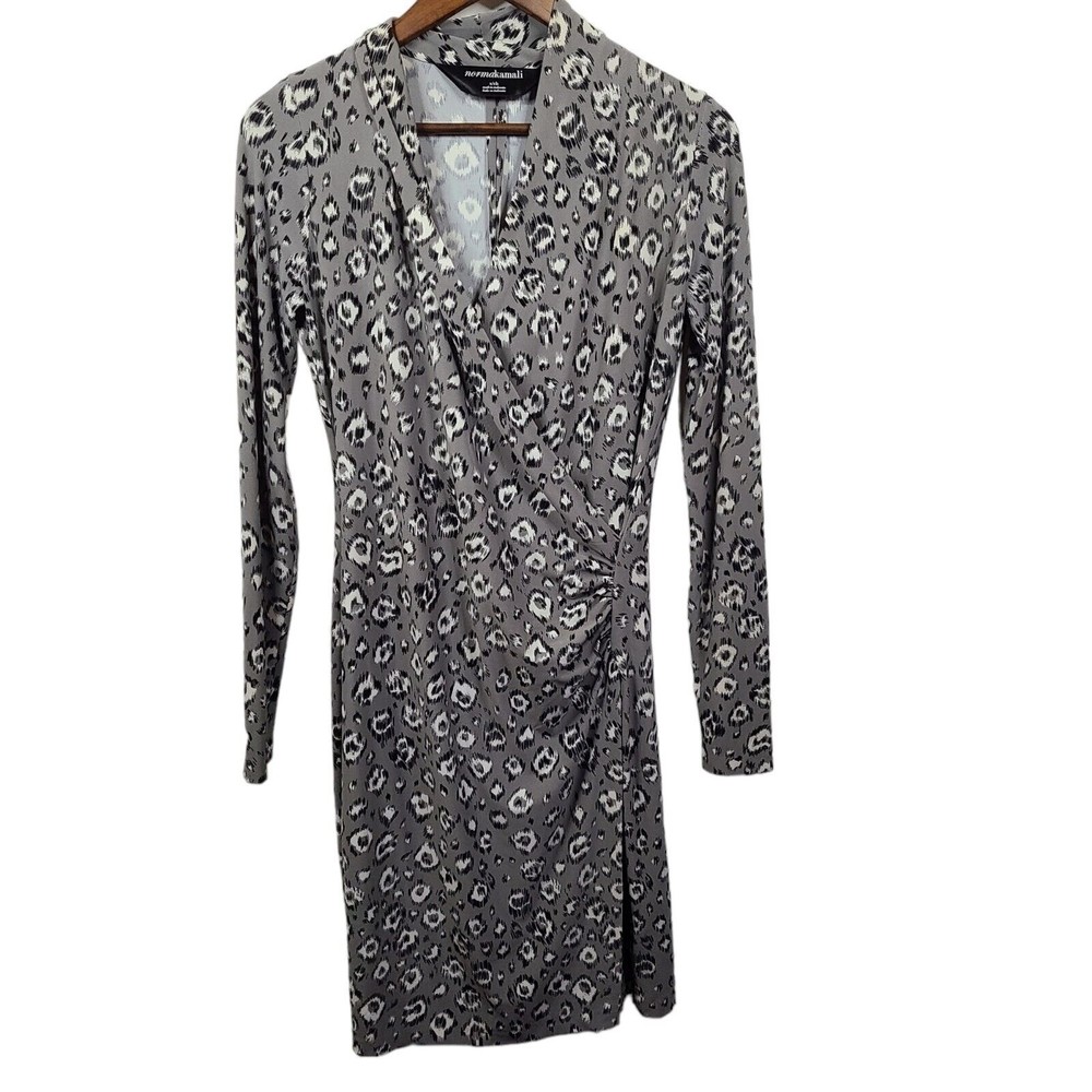 Norma Kamali Animal Print V Neck Long Sleeve Dress Womens Small
